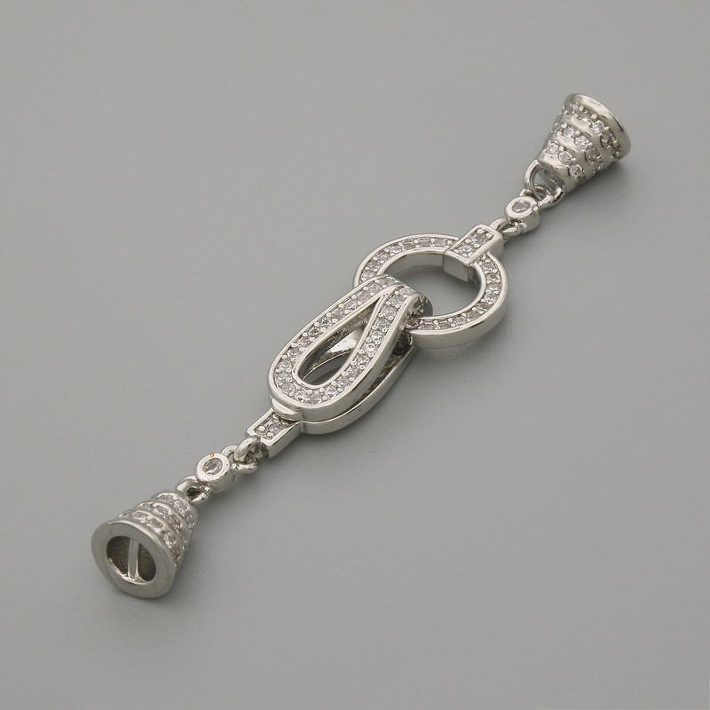 Endverschluss-Endkappe in silberfarbenem Metall mit Strasssteinen, Durchmesser ca. 20 x 11 mm, Länge ca. 52 mm