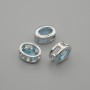 Perleinsatz mit blauem Kristall, silberfarbige Metalloberfläche, oval, Durchmesser 9×7 mm ±, Lochdurchmesser ca. 1,3 mm ±, pro Stück