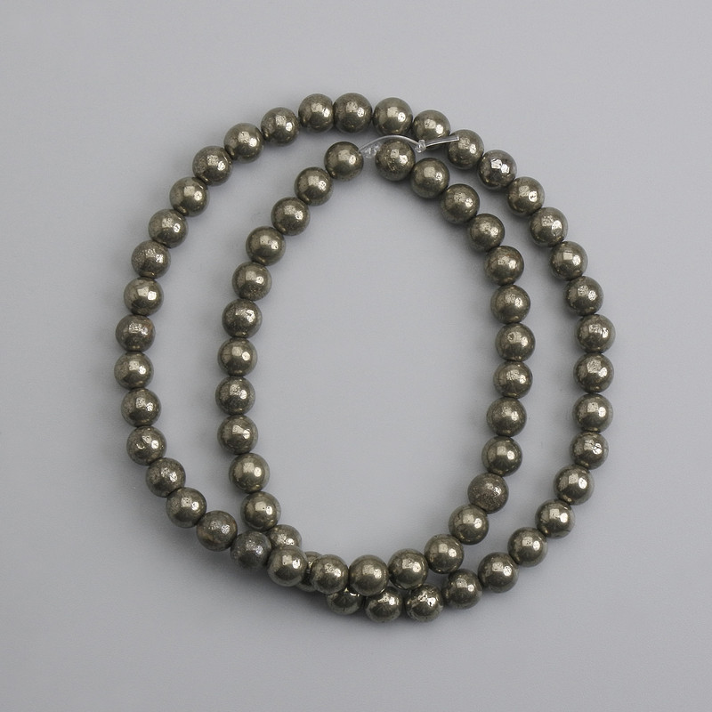 Pyrit-Perlen, glatte Kugeln, Durchmesser ca. 6 mm, Länge ca. 38 cm, auf Schnur