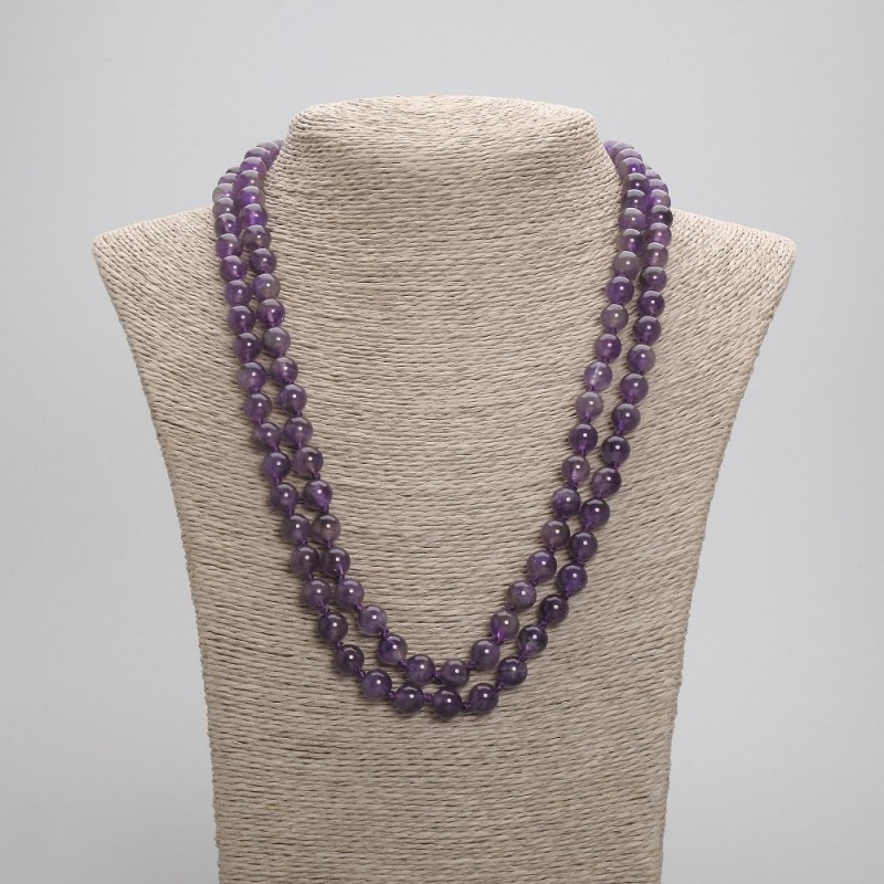 Lange Amethystkette, glatte Kugeln, Durchmesser ca. 8 mm, Länge 114 cm