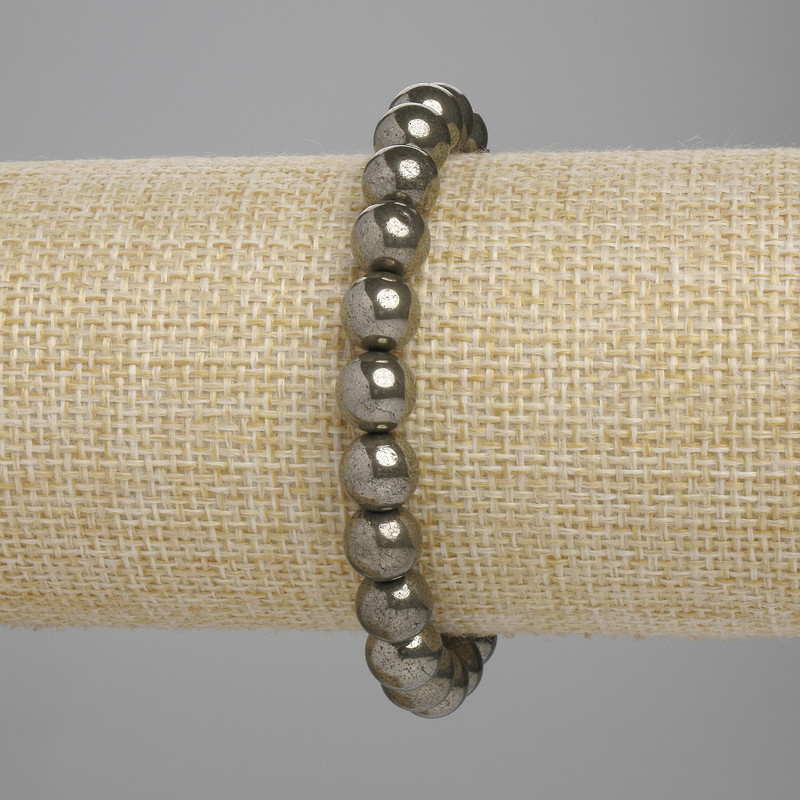 Pyrit-Armband mit glatten Kugeln, Durchmesser ca. 8 mm, Länge ca. 18 cm, elastisch