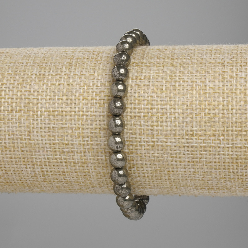 Pyrit-Armband, glatte Kugeln, Durchmesser 6 mm ±, Länge 18 cm ±, Stretch