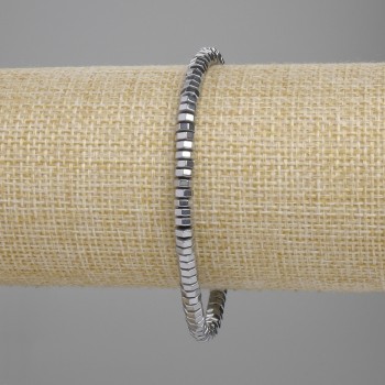 Armband aus facettiertem Hämatit, Rondellen, Durchmesser 4×2 mm ±, Farbe Silber, Länge 18 cm ± Stretcharmband