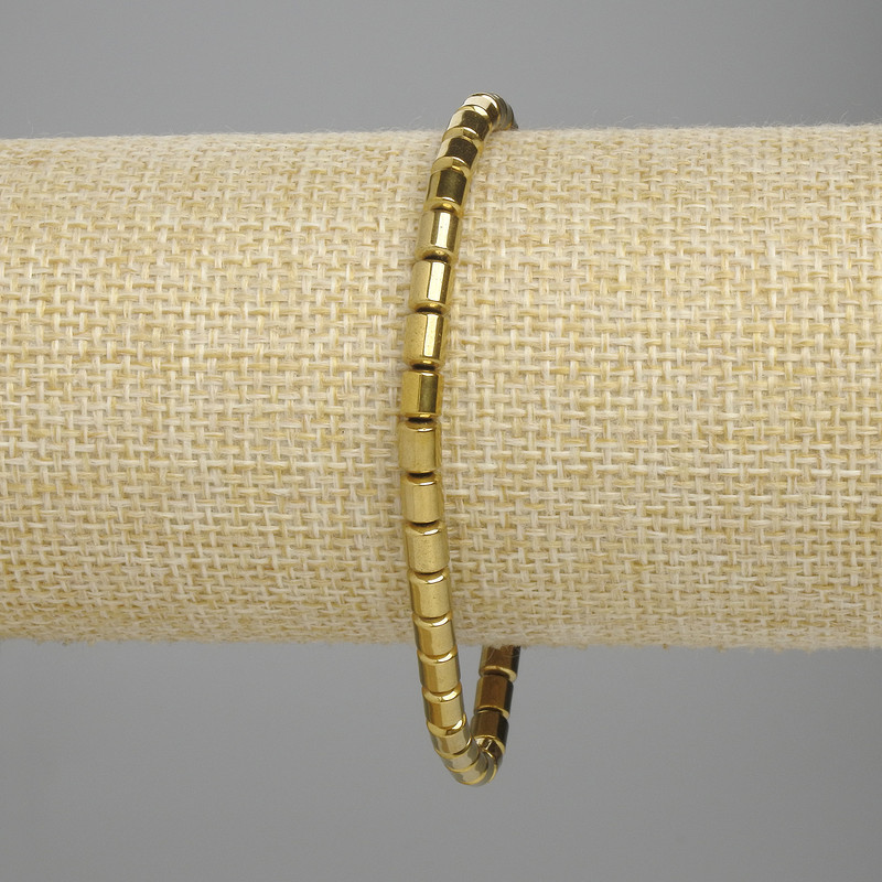 Hämatit-Armband, Zylinderperlen 5×4 mm, goldfarben, Länge 18 cm, Stretch