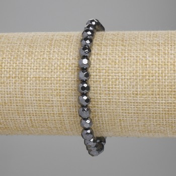 Armband aus facettiertem Hämatit, Perle 6 mm, Länge ca. 18 cm, Stretch