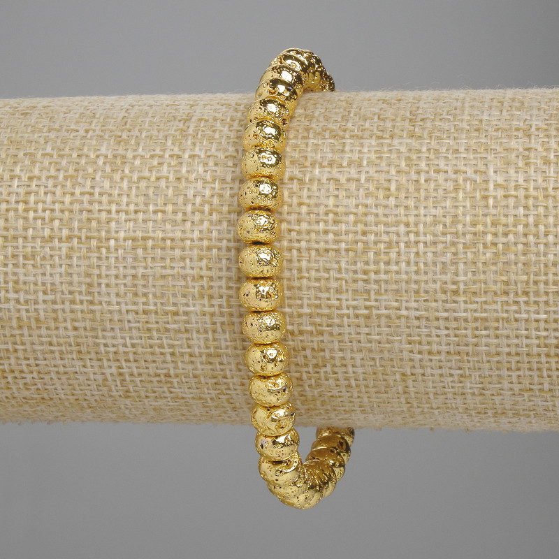 Lavastein-Armband mit goldfarbener Metallbeschichtung, poröses Rondell 6×4,5 mm, Länge ca. 18 cm, elastisch