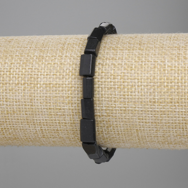Schungit-Armband, facettiert, 7–8 × 5–6 mm, Länge ca. 18 cm, elastische Stretch-Basis