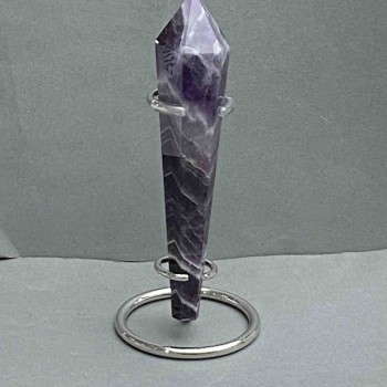 Kegelförmiger Souvenir-Bleistift aus natürlichem Amethyst mit Geoden, 136×28 mm ±, Gewicht ca. 120 g, mit Unterlage