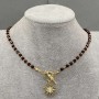Choker Granatkugel facettiert Ø 4 mm ± Hämatitkugel Ø 2 mm ± mit Sonnenanhänger Ø 20 mm ±, Länge ca. 37 cm ± und Toggle-Verschluss