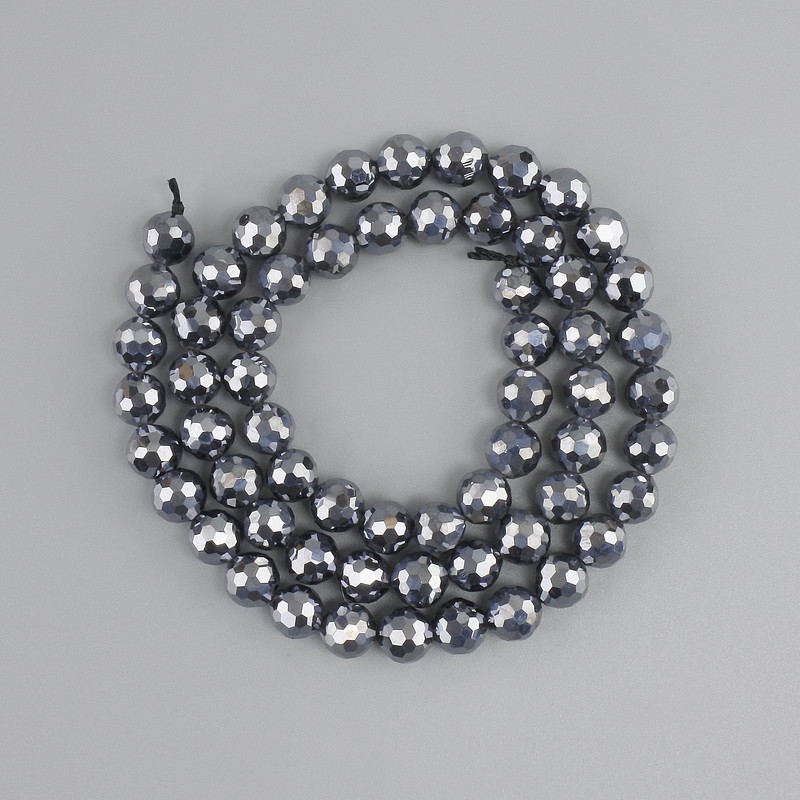 Terahertz-Perlen, facettierte Kugeln, Durchmesser 6 mm ±, Länge ca. 38 cm, auf Schnur