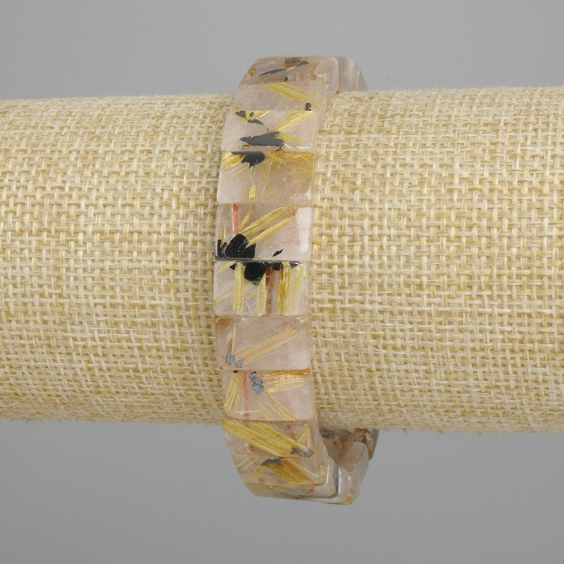 Armband aus natürlichem Rutilquarz (Haarquarz) – glatte Glieder, Durchmesser 12 × 7–8 mm ±, Länge ca. 18 cm, elastisch
