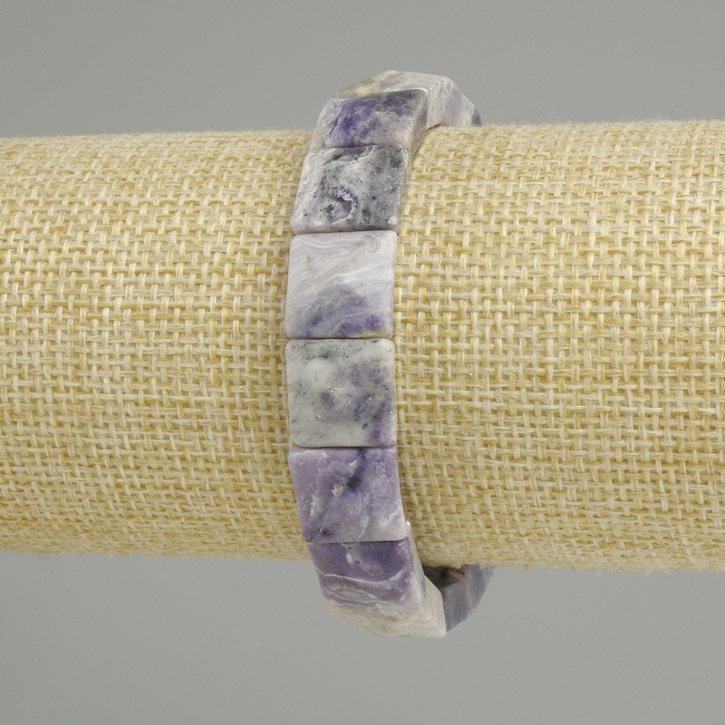 Charoit-Armband, facettierte Quadrate, Durchmesser 11×11 mm, 5×11×11 mm, 5 mm ±, Länge 18 cm (Stretch)
