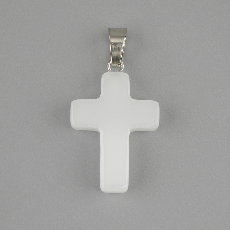 Anhänger Kreuz Weißer Quarz 25×18 mm ±, Länge ca. 35 mm ±