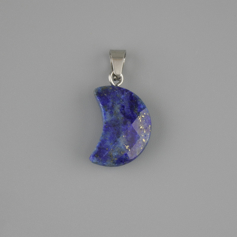 Facettierter Halbmond-Anhänger aus Lazurit, 19×12 mm, Länge ca. 25 mm
