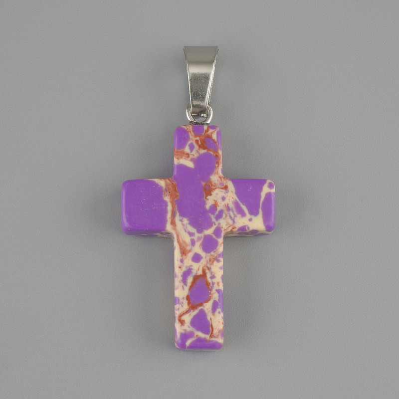 Kreuzanhänger aus violettem Varizit 25×18 mm, Länge ca. 36 mm
