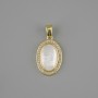 Anhänger Perlmutt, weiße Strasssteine, Durchmesser ca. 21×13 mm, Länge ca. 25 mm, goldfarbenes Metall