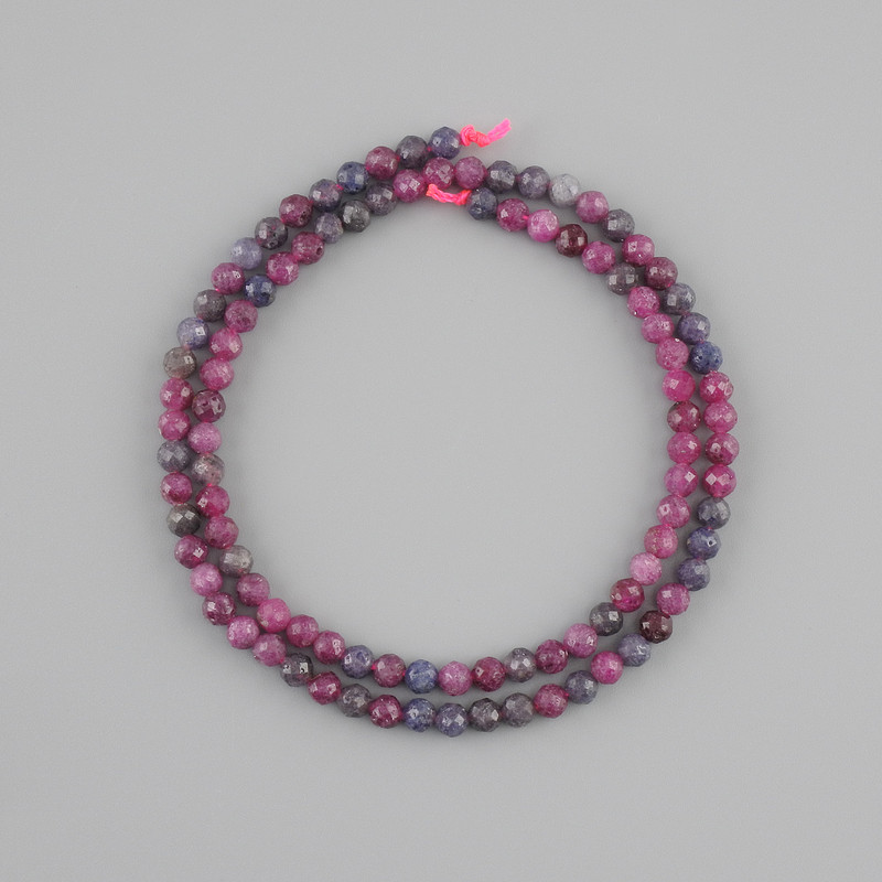 Perlen aus Saphir und Rubin – facettierte Kugeln, Durchmesser ca. 4 mm, Länge ca. 37 cm