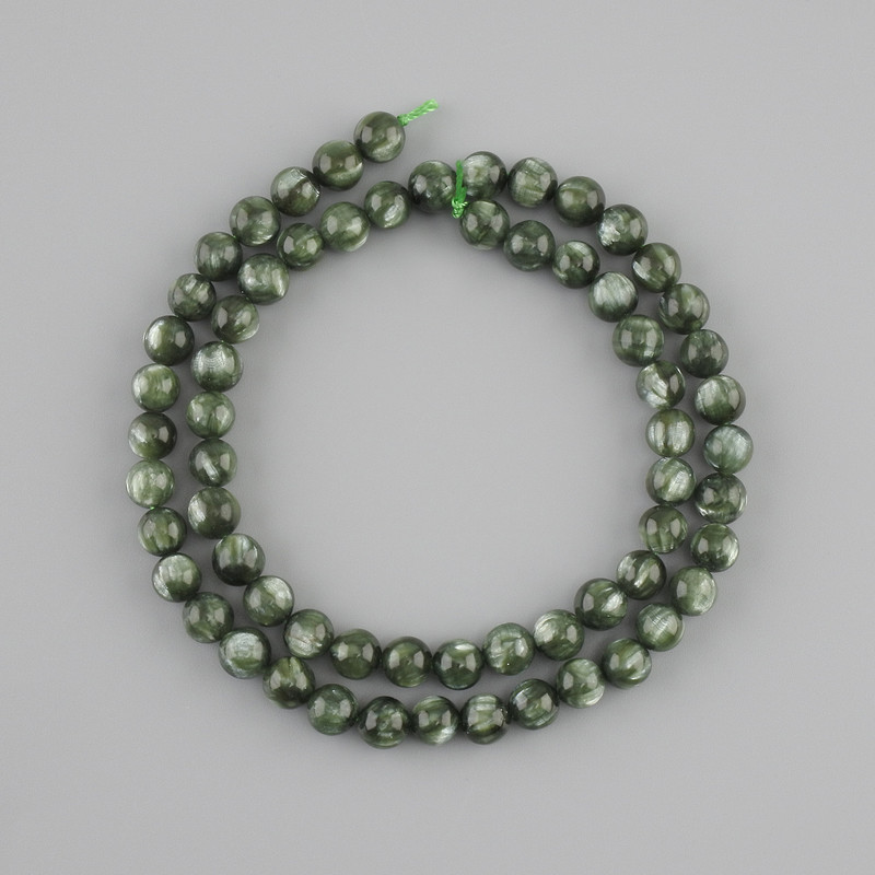 Serafinit-Perlen aus Naturstein, glatte Kugeln, Durchmesser ca. 6 mm, Länge ca. 38 cm