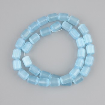 Blaue Katzenaugen-Perlen, zylindrisch, Durchmesser ca. 10,5–11 × 8 mm, Länge ca. 38 cm, auf Schnur
