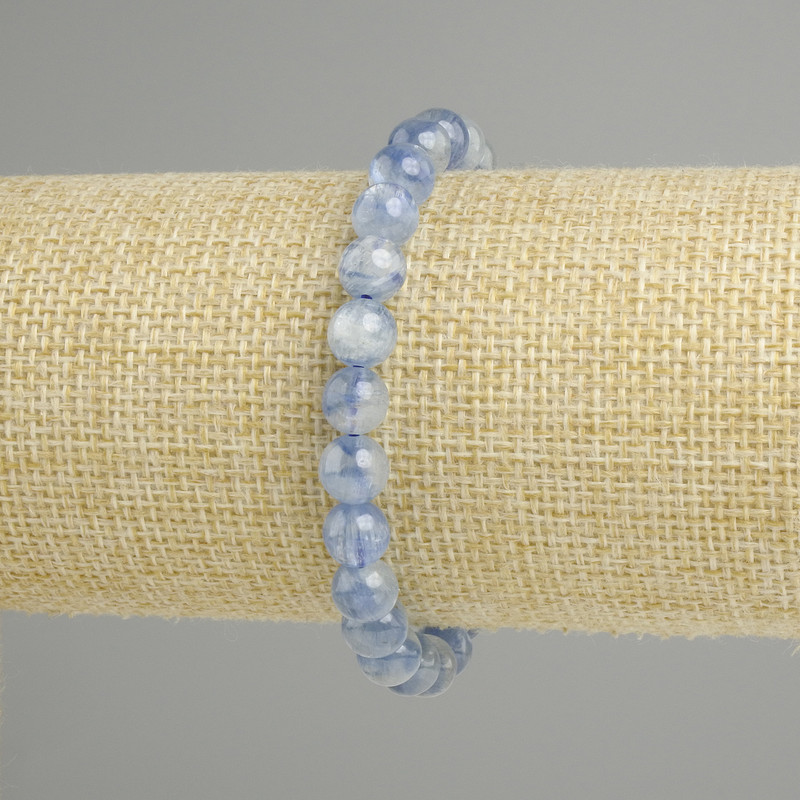Armband aus natürlichem Kyanit – glatte Kugeln, Durchmesser ca. 7,5–8 mm, Länge ca. 18 cm, Elastikband