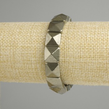 Armband Pyrit facettiert quadratisch 12×12 mm ±, Länge ca. 18 cm ± Stretcharmband