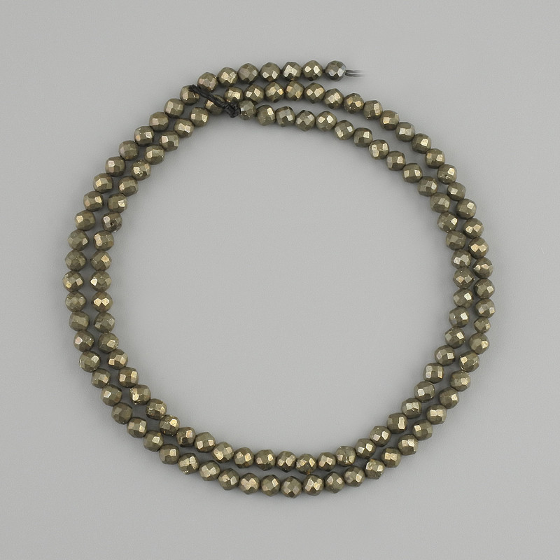 Pyrit-Perlen, facettierte Kugeln Ø 3 mm, Länge ca. 40 cm