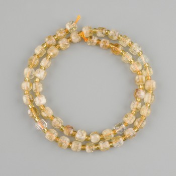 Citrin facettierte Würfelperlen, Durchmesser 5×5 mm ±, 3 mm Seed-Beads ±, Länge 37 cm+