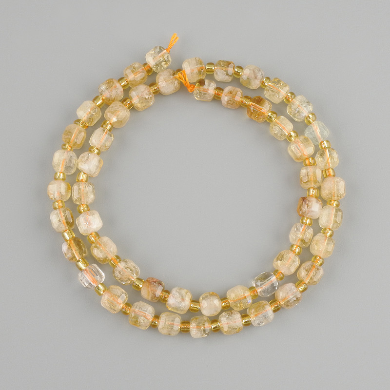 Citrin facettierte Würfelperlen, Durchmesser 5×5 mm ±, 3 mm Seed-Beads ±, Länge 37 cm+