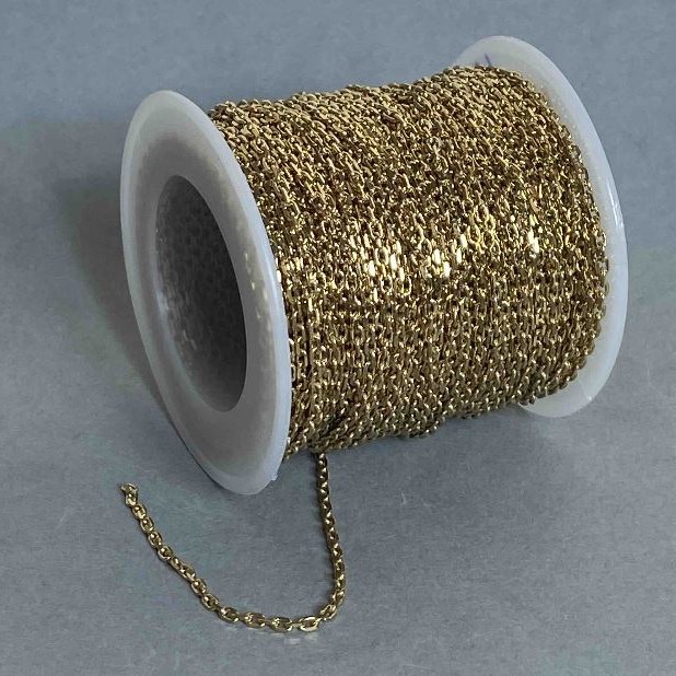 Kettenmaterial auf Spule für Schmuck, Dicke 2 mm ±, Länge 18 m ±, goldfarbenes Metall