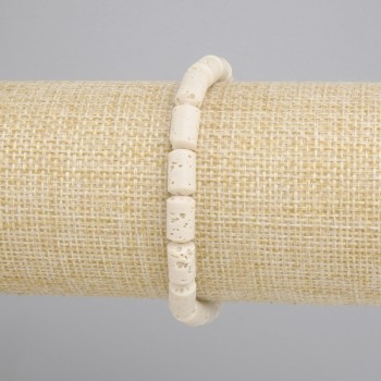 Armband aus beiger Vulkanlava – zylindrische Perlen, ca. 10 × 6 mm, Länge ca. 18 cm, Stretch