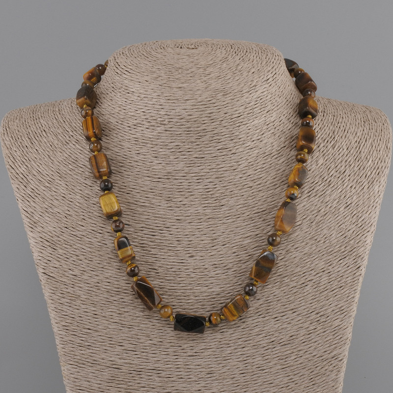 Tigerauge-Halskette – facettierte Blockperlen 11–12 × 7–8 mm ±, Kugeln 6 mm ±, Länge ca. 45 cm ±, mit Verschluss