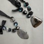 Kette aus Achat und tschechischem Kristall auf Band, Länge 62 cm+