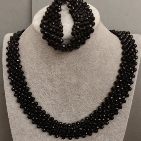 Set Achat-Kette, Länge ca. 43 cm ± und Armband, Länge ca. 18 cm ± mit Verschluss