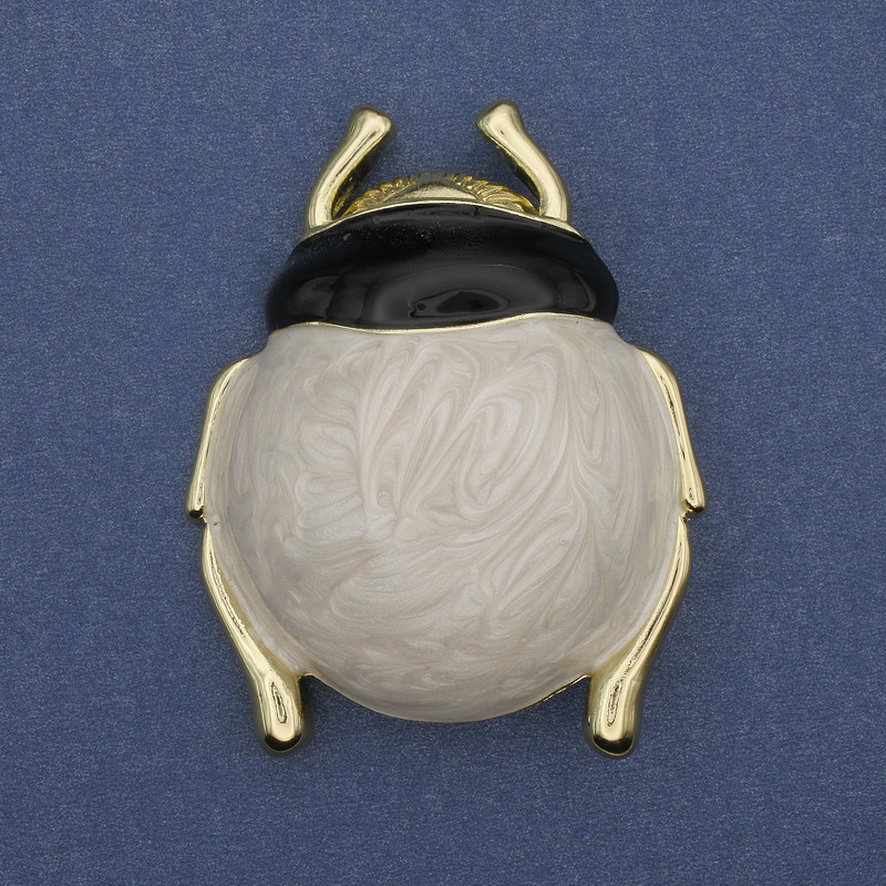 Brosche mit Anhänger Käfer, emailliert, goldfarbenes Metall, 55×43 mm+
