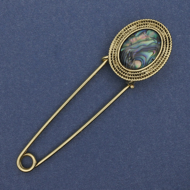 Nadelbrosche Haliotis goldfarbener Metall 80×22 mm+