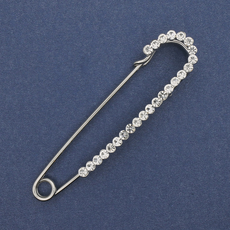 Nadelbrosche mit weißen Strasssteinen, silberfarbenes Metall, 72×17 mm ±