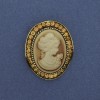 Kamee-Brosche „Dame“ mit Strasssteinen aus goldfarbenem Metall 43×38 mm +