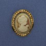 Kamee-Brosche „Dame“ mit Strasssteinen aus goldfarbenem Metall 43×38 mm +