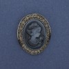 Kamee-Brosche „Dame“ mit Strasssteinen, silberfarbenes Metall 43 × 38 mm +