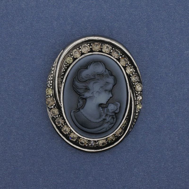 Kamee-Dame Brosche-Anhänger, silberfarbenes Metall, 44×37 mm +