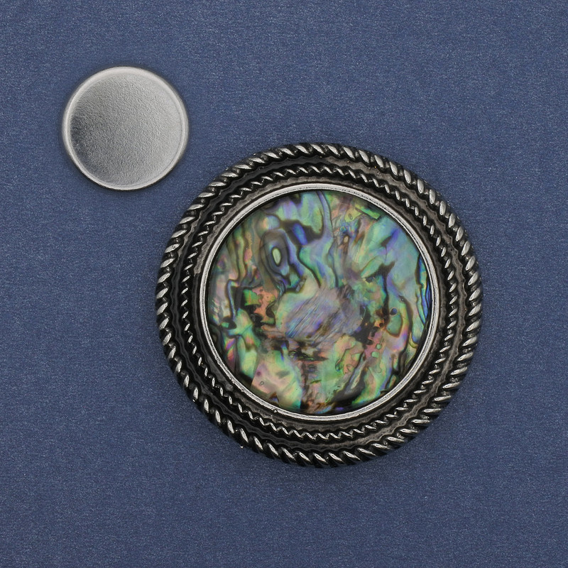 Magnetbrosche mit Haliotis, silberfarbenes Metall, 40 mm+