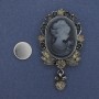 Magnetbrosche Kamee-Dame mit Strass, silberfarbenes Metall, 85×35 mm +
