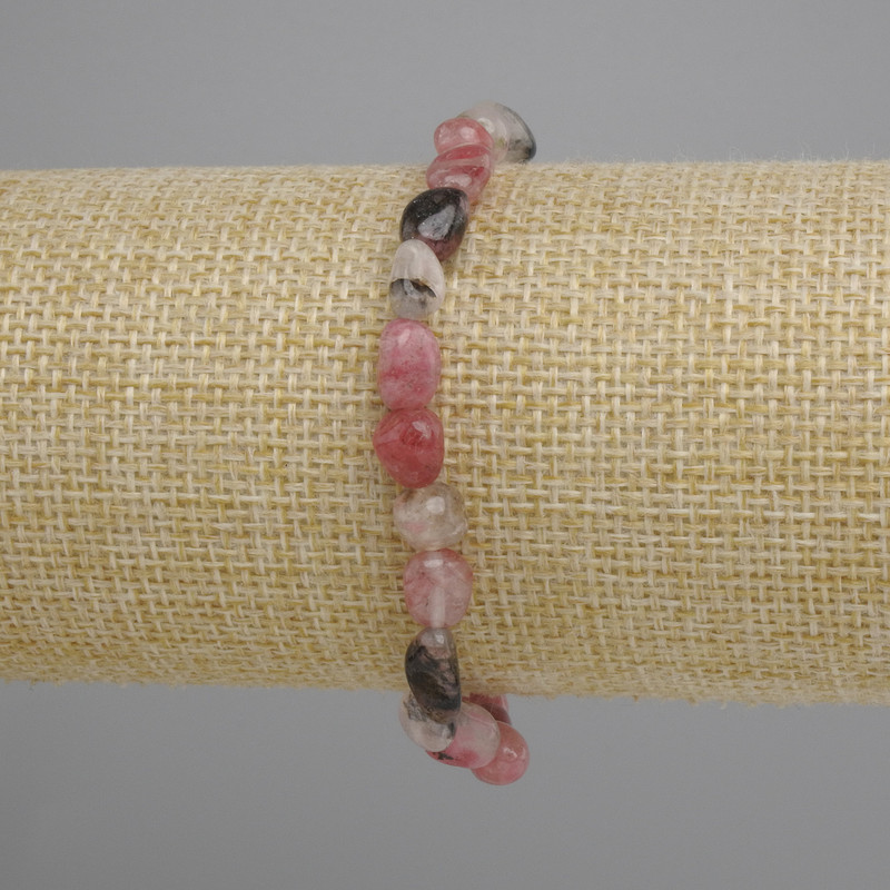 Armband Rhodonit getrommelte Perlen, Durchmesser 7–13×6–7 mm, 5 mm ±, Länge 18 cm ± Stretch