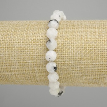 Adular-Armband, facettierte Steine, Durchmesser ca. 9 × 8 mm, Länge ca. 18 cm, Elastikband