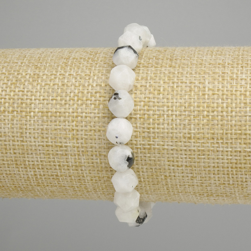 Adular-Armband, facettierte Steine, Durchmesser ca. 9 × 8 mm, Länge ca. 18 cm, Elastikband