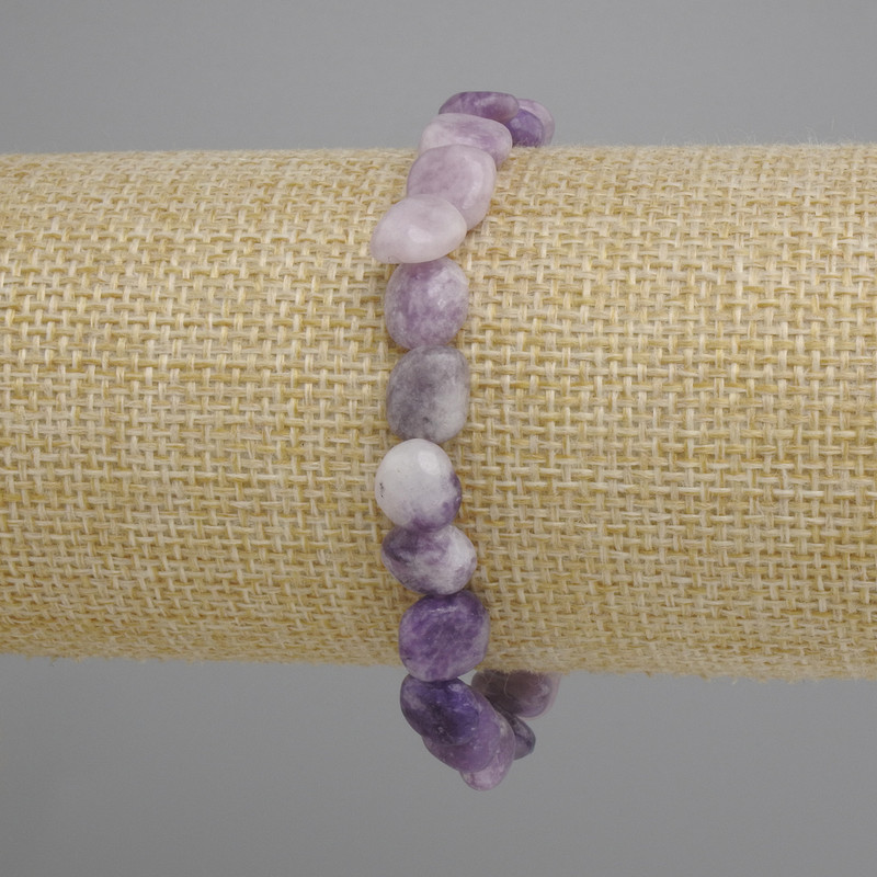 Lepidolith-Armband, facettiert, Durchmesser 8,5–9 × 8–9 mm, Länge 18 cm, elastisches Band