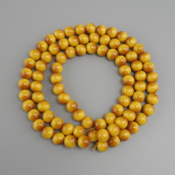 Gelbe Tigeraugen-Perlen (Einzelperlen) glatte Kugeln, Durchmesser ca. 10 mm, Länge ca. 80 cm, auf Faden