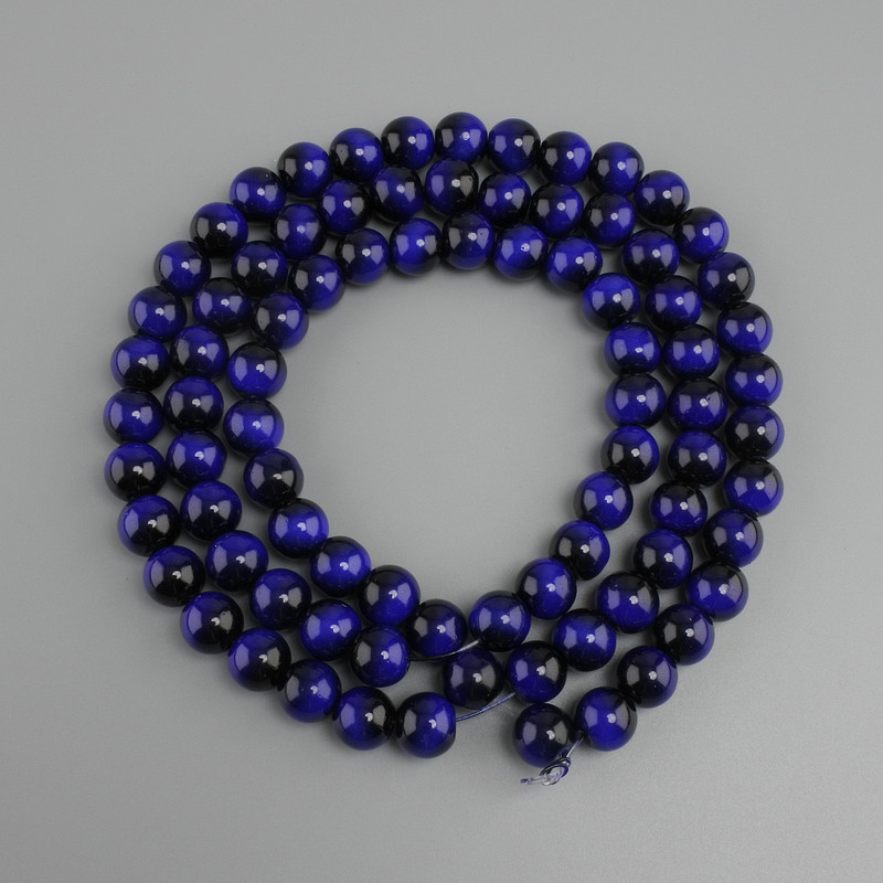 Perlen blaues Tigerauge (einzeln) glatte Kugel, Durchmesser ca. 10 mm, Länge ca. 80 cm, auf Angelschnur