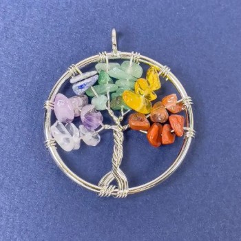 Anhänger Baum des Lebens aus Natursteinen, assortiert, 31×36 mm+