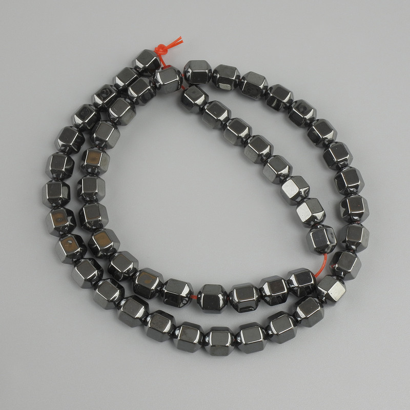 Hämatit-Perlen, facettiert, Durchmesser 8×6 mm, Bohrung 5 mm ±, Länge ca. 40 cm